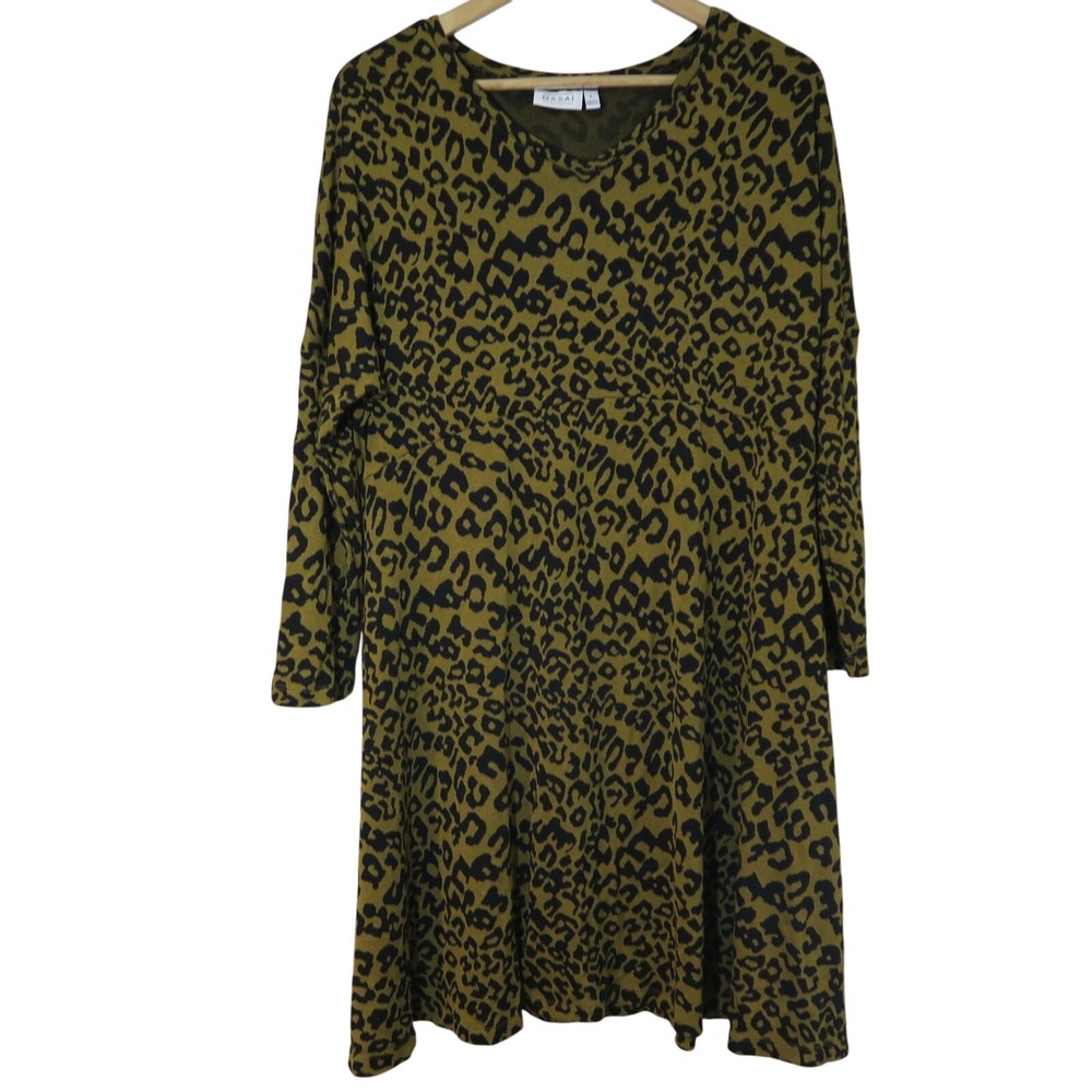 Masai Leopard Print Dress Long Sleeve Midi Lagenlook Art‎ to Wear Casual Chic Lg